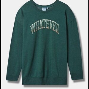 Torrid Whatever Cozy Fleece Evergreen Drop Shoulder Pullover Sweatshirt Size 00